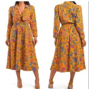 House of Harlow 1960 Cheyna Orange‎ Floral Bohemian Midi Dress Size Large